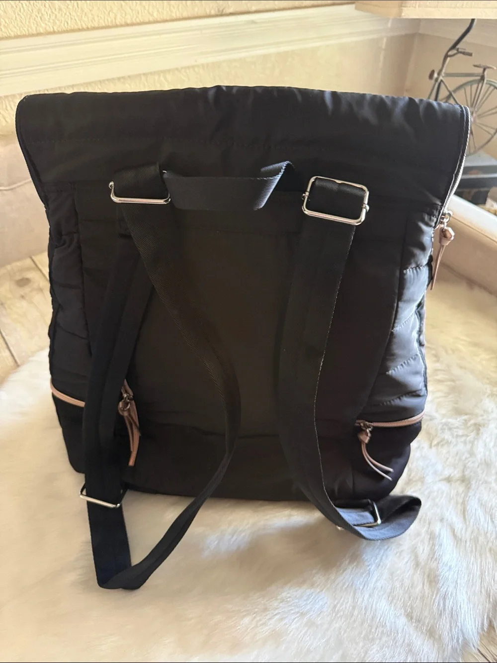 Stella & Dot ‘Crush It’ Black Quilted Backpack with Rose Gold Hardware NWOT